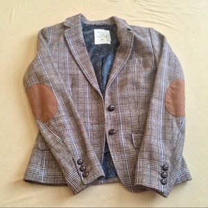 H&M Plaid Wool-Blend Blazer w/ Elbow Patches